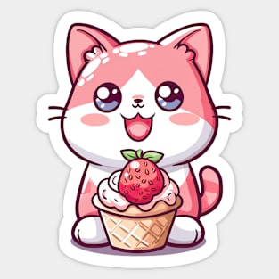 Cute Kawaii Cat and Ice Cream Sticker